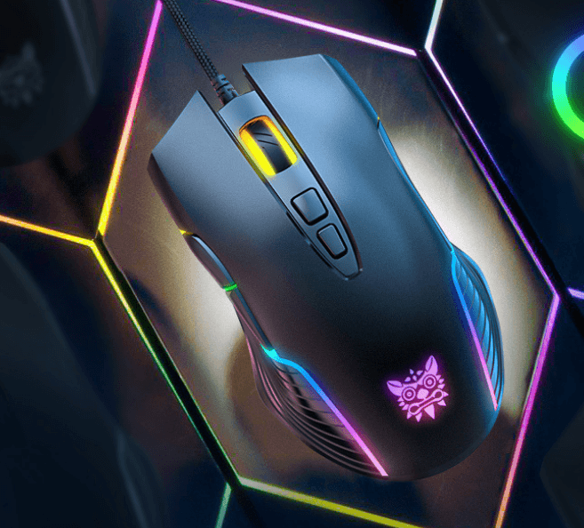 Close-up of a high-performance Gaming Mouse with RGB lighting and ergonomic design.