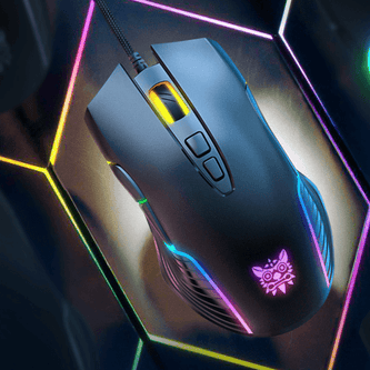 Close-up of a high-performance Gaming Mouse with RGB lighting and ergonomic design.