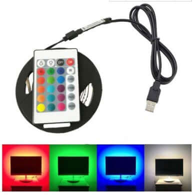 LED Strip Light remote controller with vibrant color options and USB connectivity for easy installation.