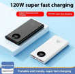 Super Fast Charge Power Bank in black and white, highlighting 120W super fast charging features.