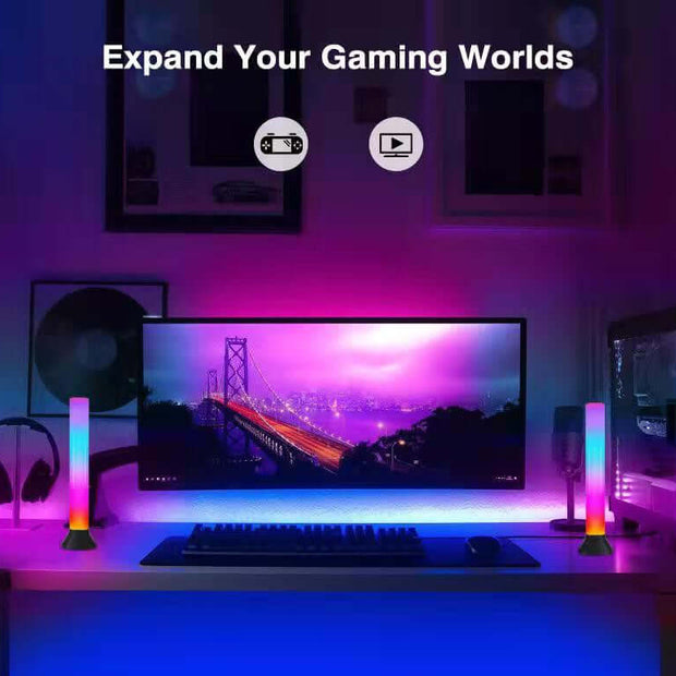 Tuya Bluetooth RGB W Music Atmosphere Light creating an immersive gaming experience with vibrant colors.