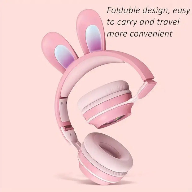 Cute Rabbit Wireless Headphones with RGB LED for Kids