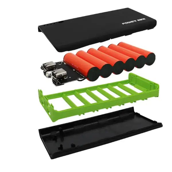 20000mAh High-Capacity Power Bank Charger disassembled view showcasing components and battery cells.