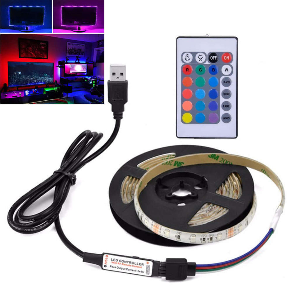 LED Strip Light with vibrant colors, flexible installation, USB controller, ideal for transforming spaces.