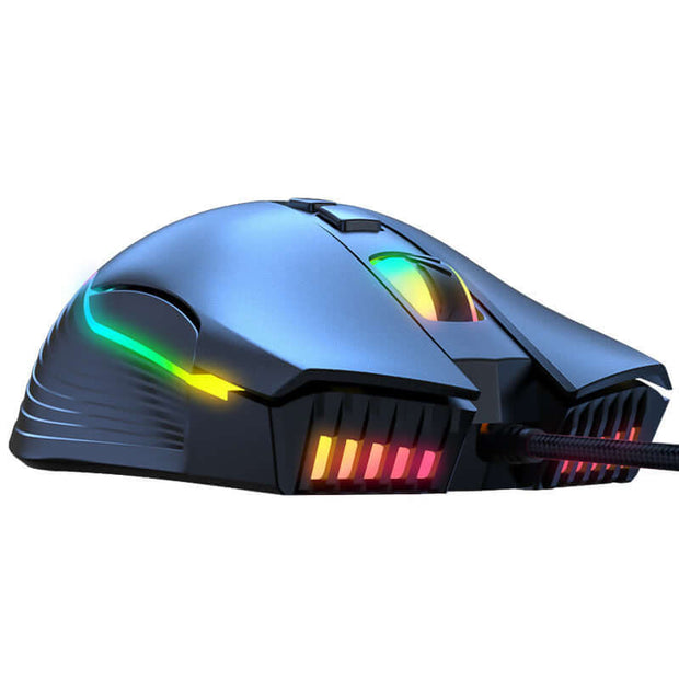 Gaming mouse with seven-speed DPI adjustment and RGB lighting for enhanced gaming performance.