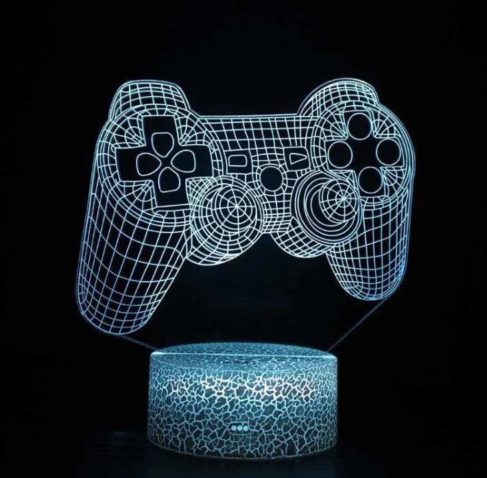 Colour-Changing LED Light with a 3D wireframe design of a game controller, illuminating your gaming space.