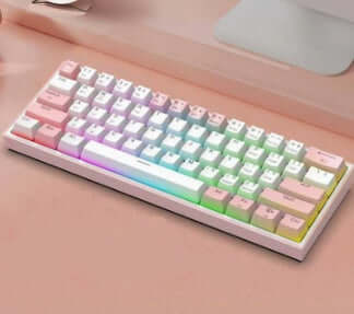 Close-up of a Redragon three-mode wireless Bluetooth gaming keyboard illuminated with custom RGB lighting.
