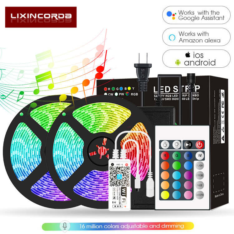 LED Strip Light RGB display featuring vibrant colors and remote control for flexible installation and dimming.