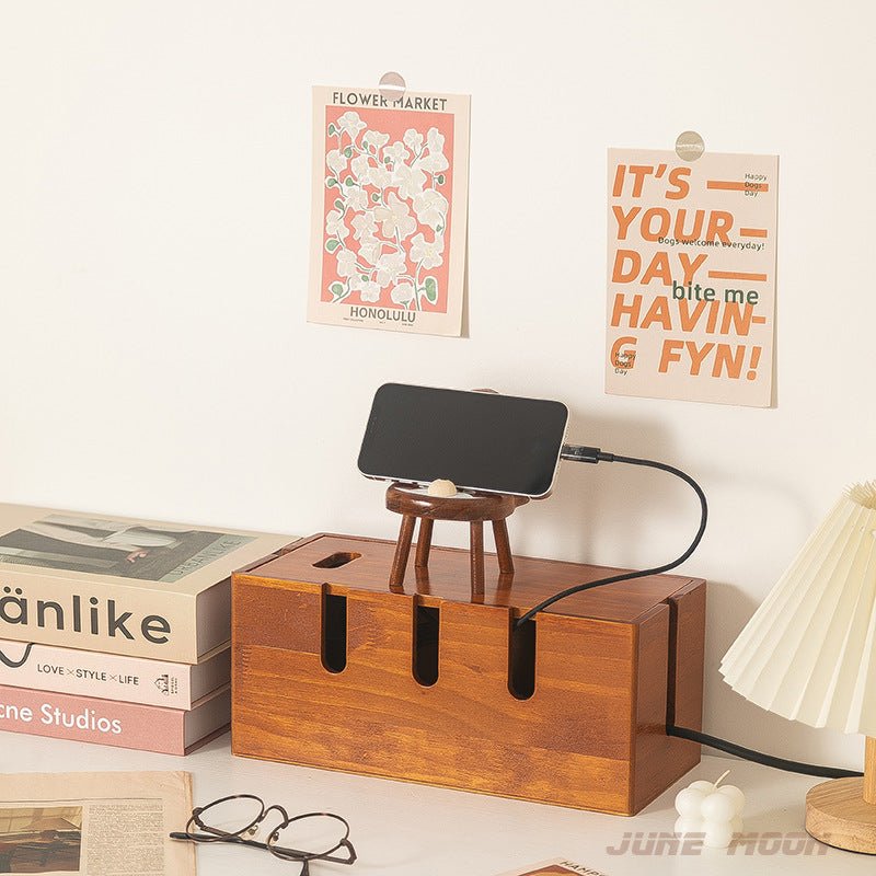 Solid Wood Cable Management Box | Eco-Friendly Power Strip & Wire Organizer | Alotta Fun Electroni