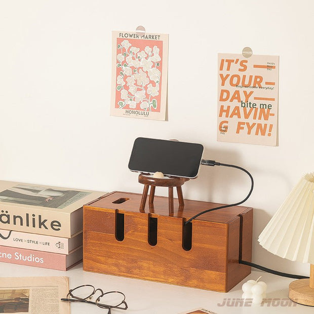 Solid Wood Cable Management Box | Eco-Friendly Power Strip & Wire Organizer | Alotta Fun Electroni
