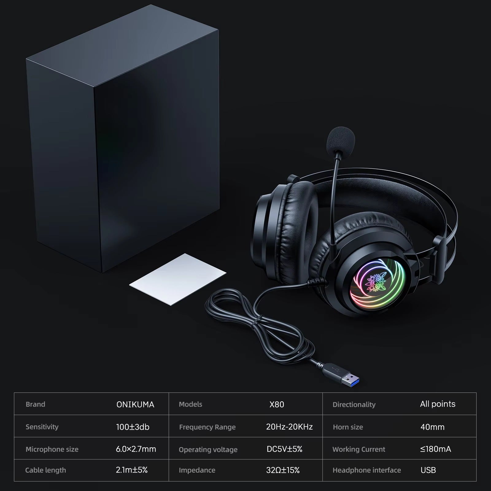 Nemo X80 Gaming Headset – Infinite Surround Sound Headphones with Microphone, USB & Type-C Compatible
