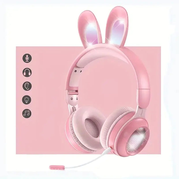 Cute Rabbit Wireless Headphones with RGB LED for Kids