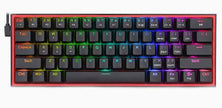 Redragon hot-swappable RGB gaming keyboard allowing easy switch replacement without soldering.
