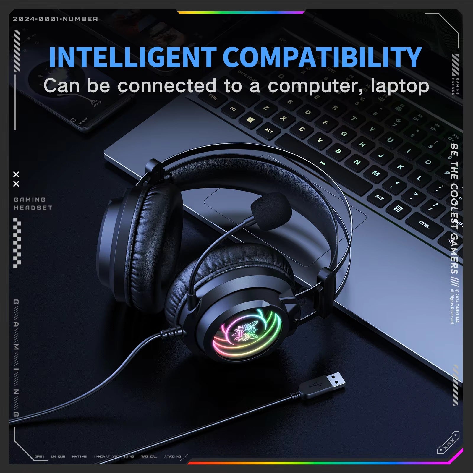 Nemo X80 Gaming Headset – Infinite Surround Sound Headphones with Microphone, USB & Type-C Compatible