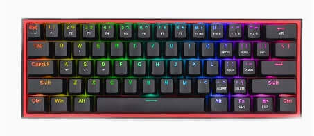 Redragon hot-swappable RGB gaming keyboard allowing easy switch replacement without soldering.