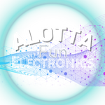 ALOTTA Fun Electronics logo with futuristic design elements on a light blue background