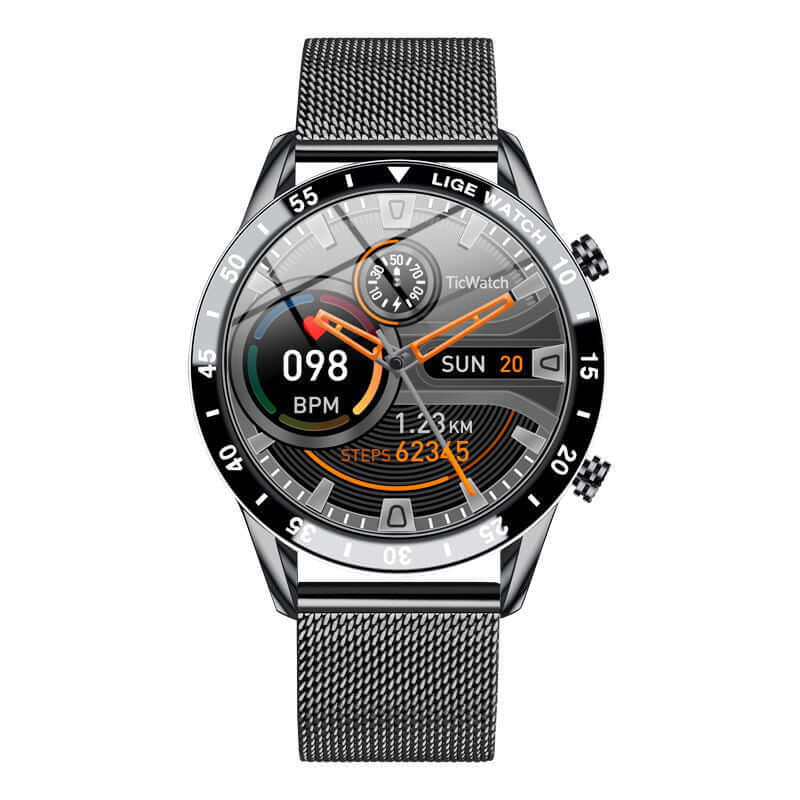 Lige's Smart Watch featuring sleek design, health monitoring, and stylish metal strap.