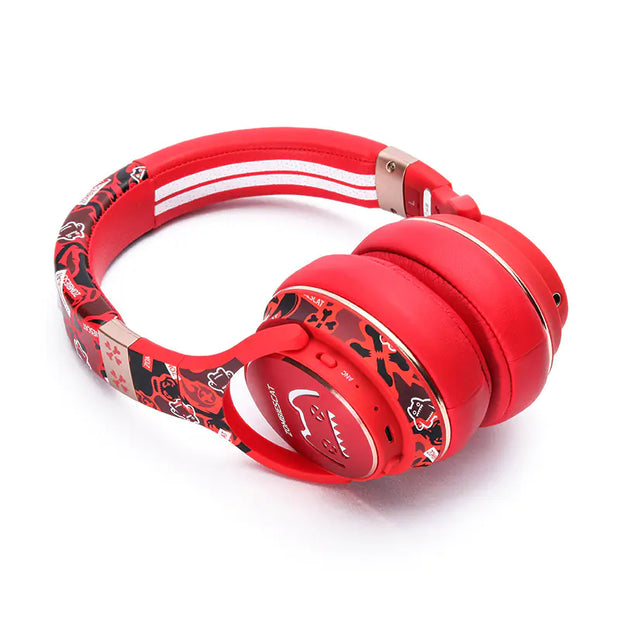 Active Noise Cancelling Bluetooth Headphones in vibrant red with stylish design and HiFi sound features.