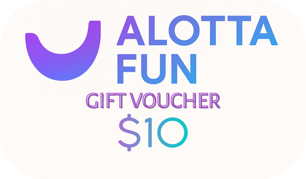 Online Store Gift Vouchers worth $10 from ALOTTA FUN, perfect for gifting and flexible use.