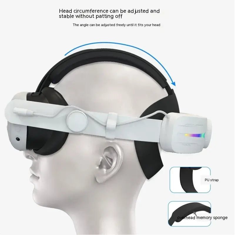 Ammonium Bicarbonate VR Headset showing adjustable head circumference for comfort and stability.