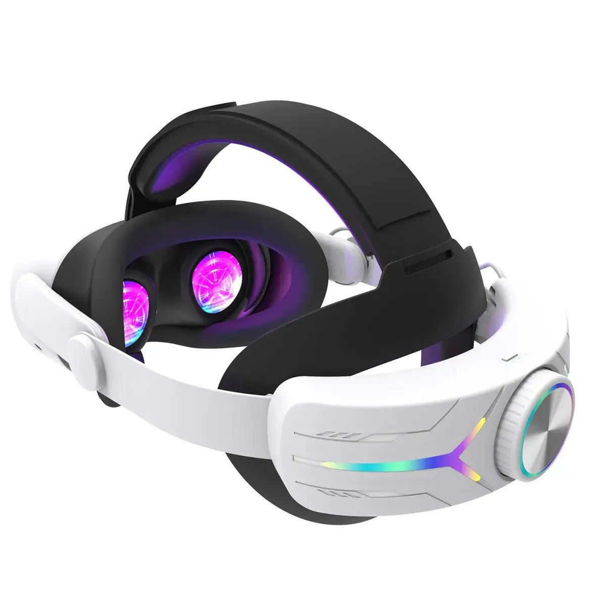 Ammonium Bicarbonate VR Headset showcasing its sleek design and vibrant inner lights for immersive virtual reality.
