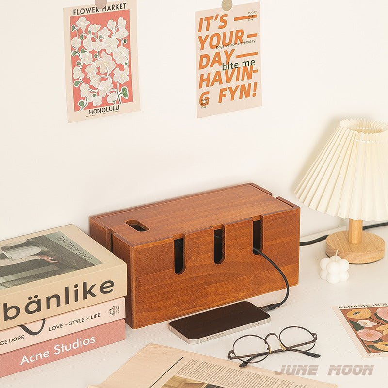 Solid Wood Cable Management Box | Eco-Friendly Power Strip & Wire Organizer | Alotta Fun Electroni