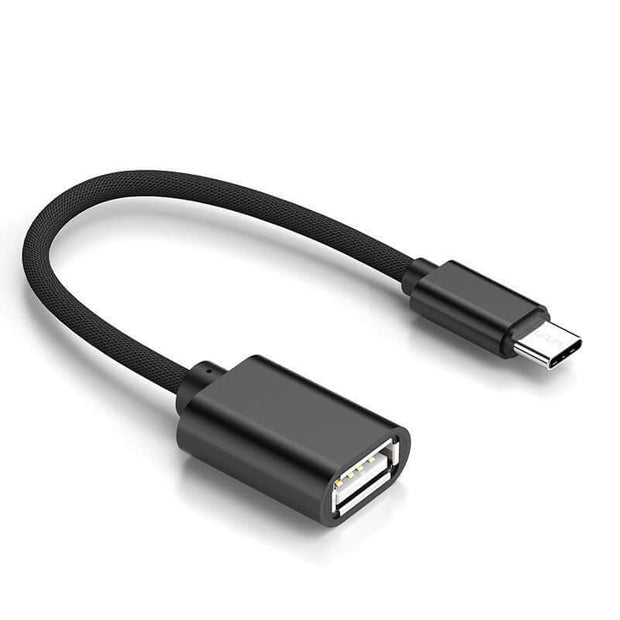 U Disk Mouse Keyboard Card Reader Applicable Cable in black with fabric wire and aluminum connector.