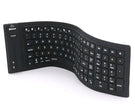 Bluetooth folding silicone keyboard in a curved design, featuring 108 keys for universal use and portability.