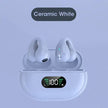 Ambie Sound TWS Ear Bone Conduction Bluetooth Earbuds in Ceramic White with charging case.