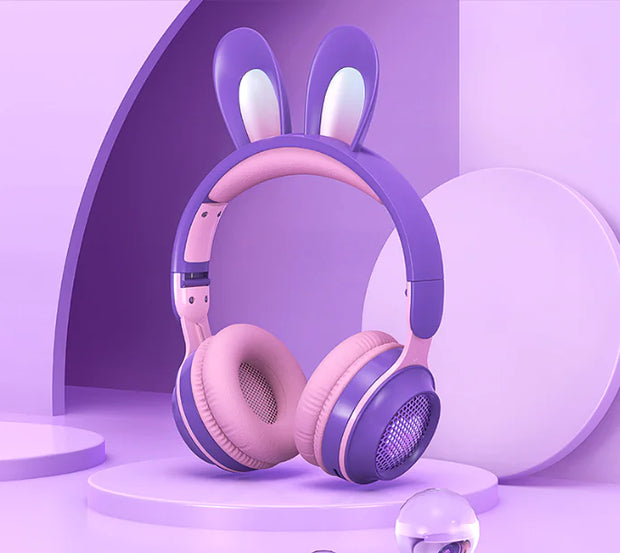 Charming Bunny Ear Headphones featuring cute rabbit ears and vibrant colors in a playful design.