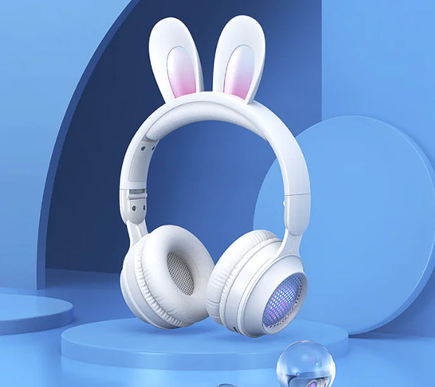 Charming Bunny Ear Headphones on display with cute rabbit ears and vibrant colors.