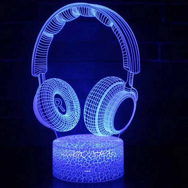 Colour-Changing LED Light in the shape of headphones with a vibrant blue glow, perfect for modern decor.