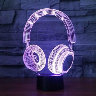 Colour-Changing LED Light shaped like headphones with vibrant purple glow and modern design.