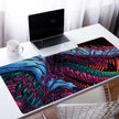 Custom Large Gaming Mouse Pad featuring a colorful and detailed dragon design on a desk with a laptop.