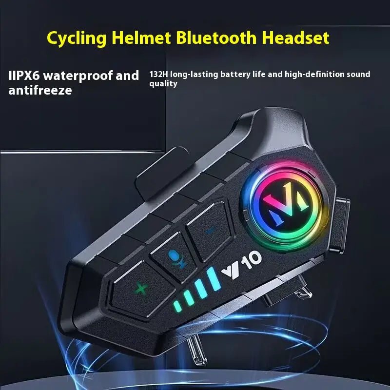 Helmet Bluetooth Headset with IIPX6 waterproofing and colorful LED controls for clear audio