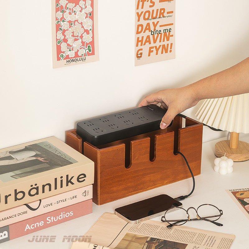 Solid Wood Cable Management Box | Eco-Friendly Power Strip & Wire Organizer | Alotta Fun Electroni