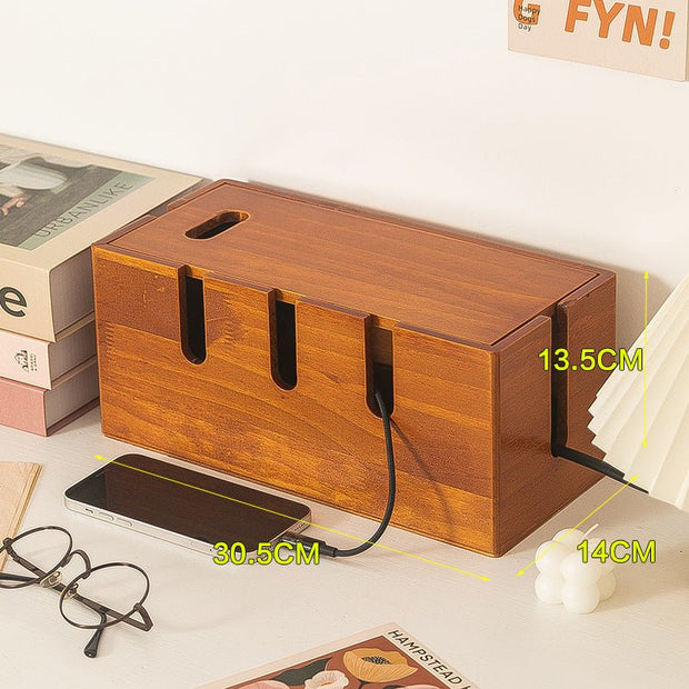Solid Wood Cable Management Box | Eco-Friendly Power Strip & Wire Organizer | Alotta Fun Electroni