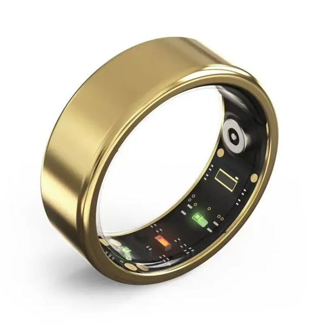 EmpowerMe Health Ring in gold showcasing health monitoring technology and sleek design.