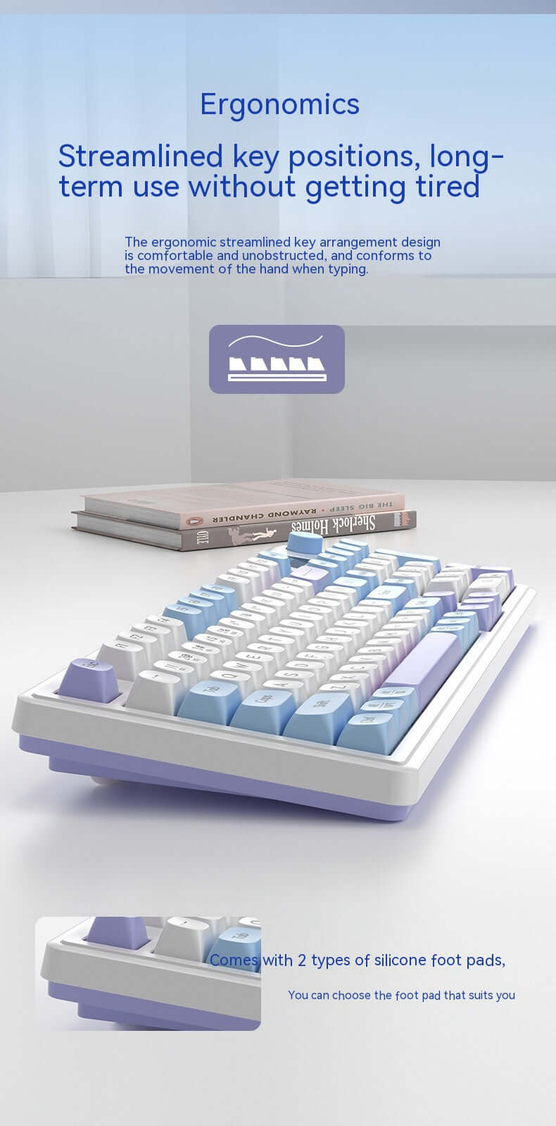 Wireless Bluetooth Mute Keyboard featuring ergonomic key positions for comfortable long-term use.