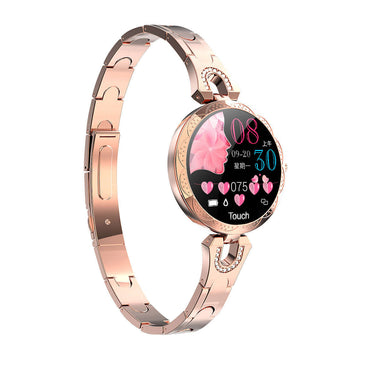 Fashionable Women's Smart Watch with a rose gold design and HD LCD color display for health tracking.
