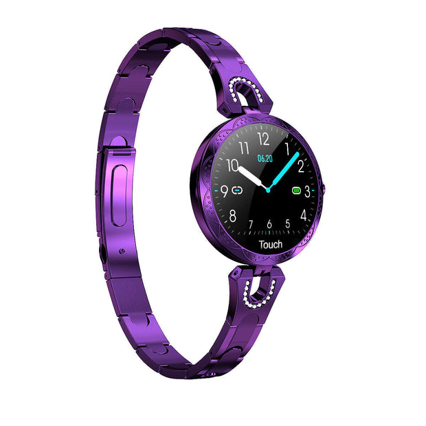 Fashionable Women's Smart Watch in elegant purple design with HD LCD display and stylish bracelet.