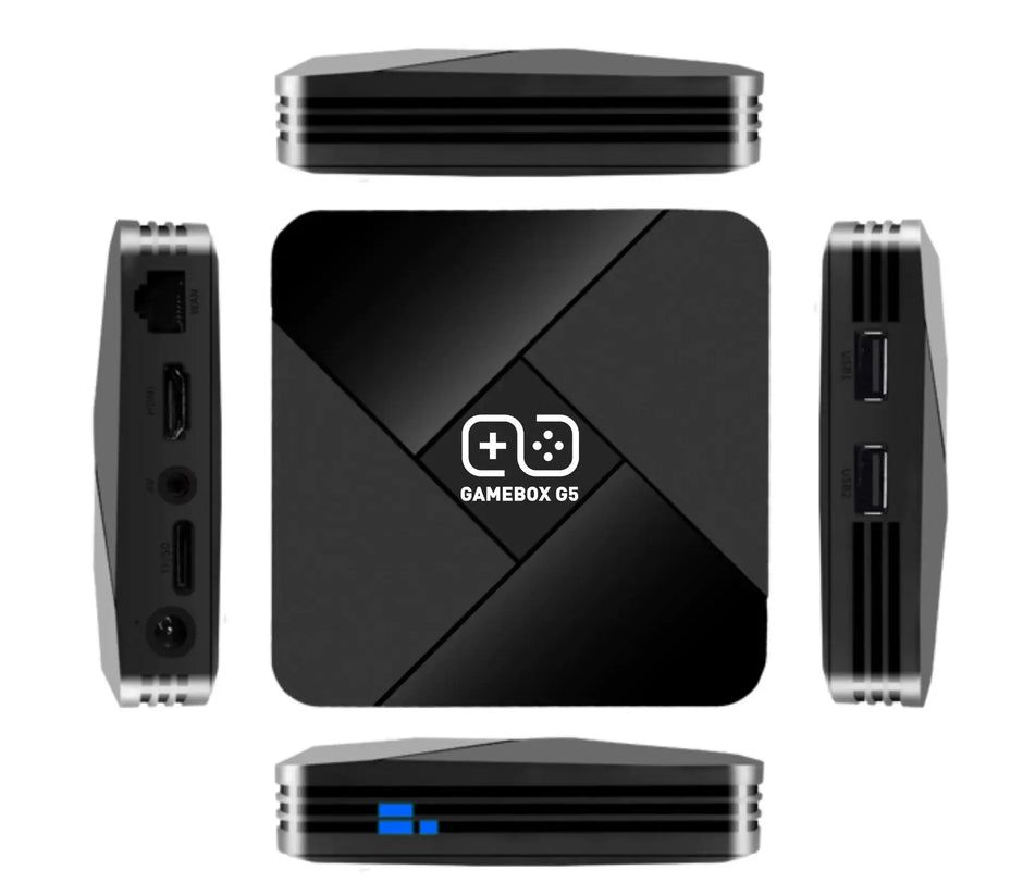 G5 Game Console with Dual System Wireless Controller showcasing all sides of the console.