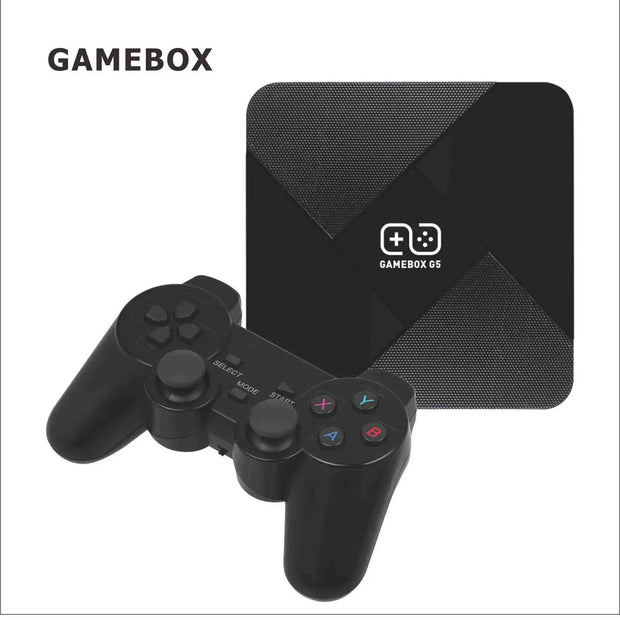 G5 Game Console with Dual System Wireless Controller and game controller in black.