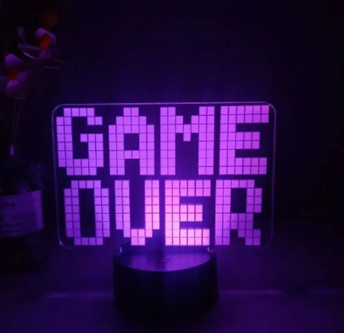 Colour-Changing LED Light featuring a purple 'GAME OVER' sign lamp, perfect for gaming decor.