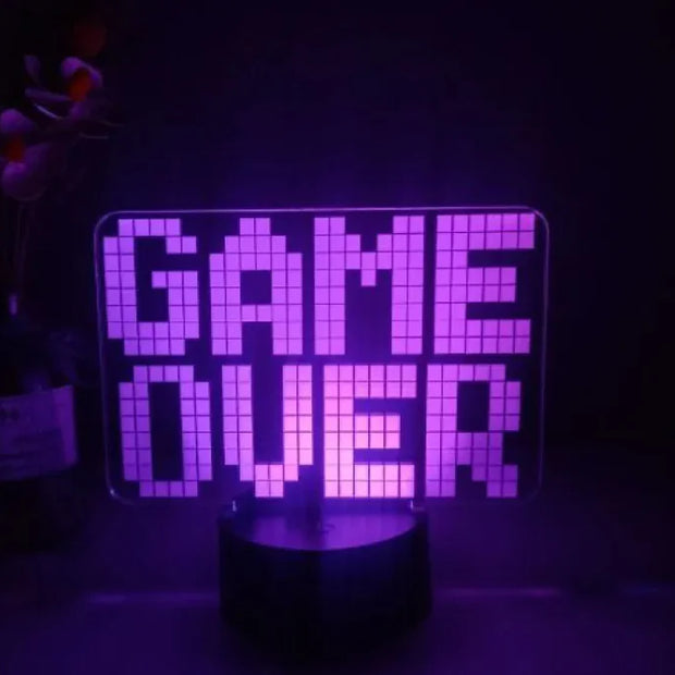Colour-Changing LED Light featuring a purple 'GAME OVER' sign lamp, perfect for gaming decor.