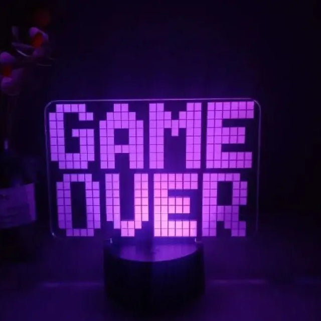 Colour-Changing LED Light featuring a purple 'GAME OVER' sign lamp, perfect for gaming decor.