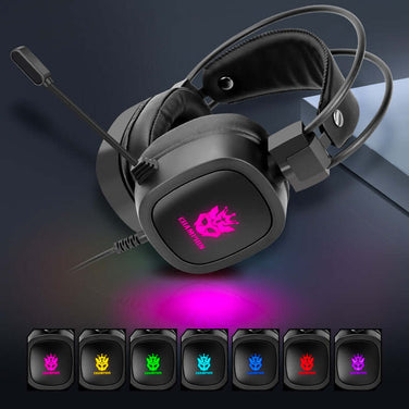 Gaming Headset With Microphone featuring RGB lighting and adjustable microphone for gamers.