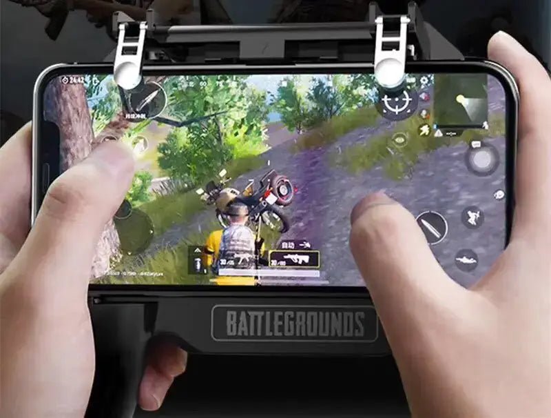 Gaming Power Bank with Cooling Fan for Mobile Games used with a smartphone during an intense mobile game session.