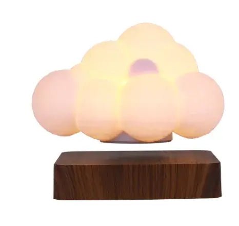 Glowing Cloud Light with soft white glow on a wooden base, creating a dreamy atmosphere in any room.