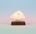 Glowing Cloud Light on a wooden base with a soft, dreamy glow against a pastel background.